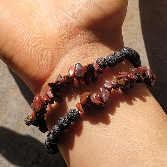 Red Porcelain Jasper Stone & Lava Bead Bracelet - Picture 3 of 5
